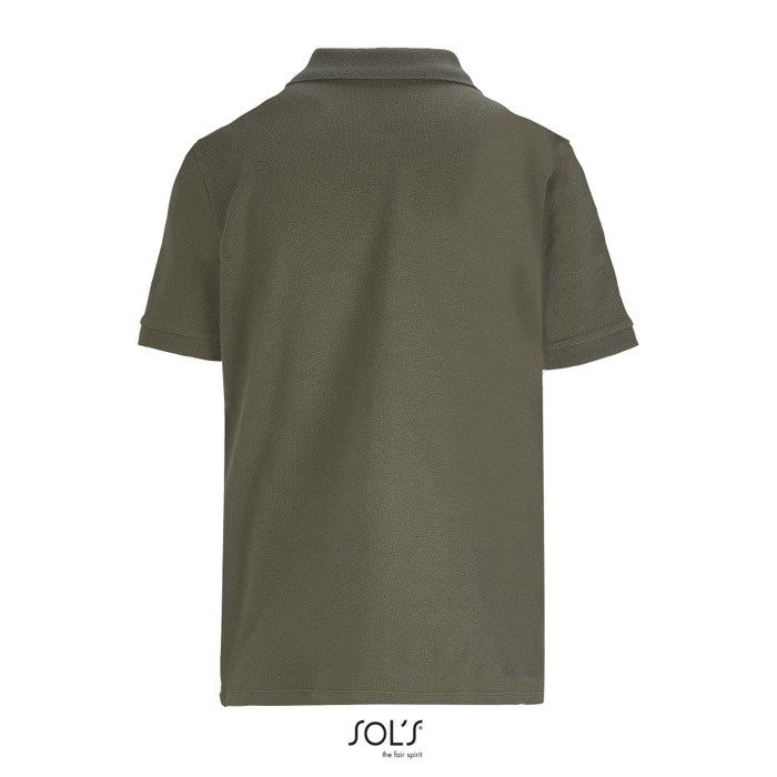 Polo de algodón peinado para mujer manga corta y 3 botones color verde militar vista trasera Polo de algodón peinado para mujer manga corta y 3 botones color verde militar vista trasera
