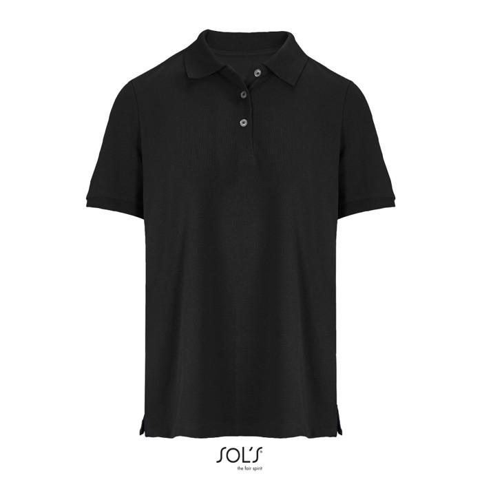 Polo de algodón peinado para mujer manga corta y 3 botones color negro Polo de algodón peinado para mujer manga corta y 3 botones color negro
