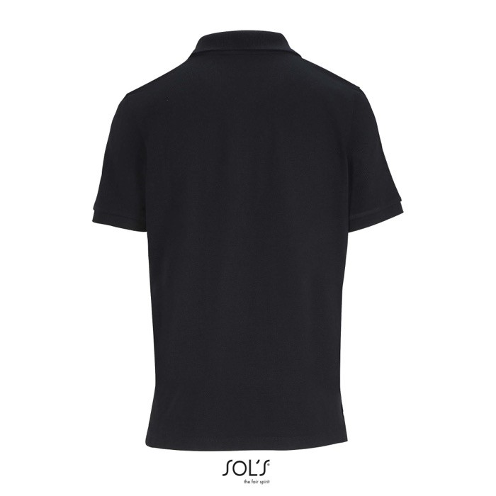 Polo de algodón peinado para mujer manga corta y 3 botones color negro vista trasera Polo de algodón peinado para mujer manga corta y 3 botones color negro vista trasera