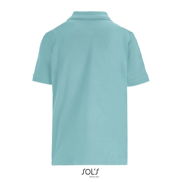Polo de algodón peinado para mujer manga corta y 3 botones color azul claro vista trasera Polo de algodón peinado para mujer manga corta y 3 botones color azul claro vista trasera