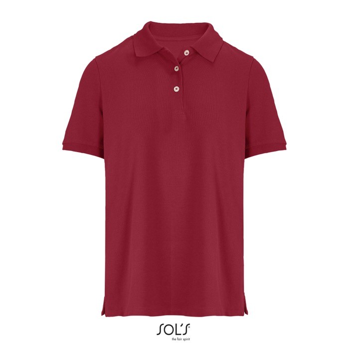 Polo de algodón peinado para mujer manga corta y 3 botones color rojo oscuro Polo de algodón peinado para mujer manga corta y 3 botones color rojo oscuro