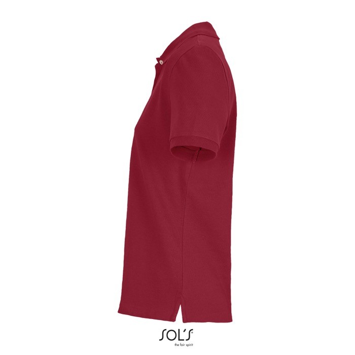 Polo de algodón peinado para mujer manga corta y 3 botones color rojo oscuro vista lateral Polo de algodón peinado para mujer manga corta y 3 botones color rojo oscuro vista lateral