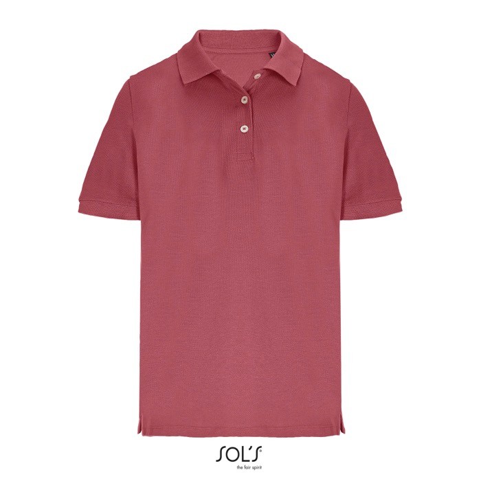 Polo de algodón peinado para mujer manga corta y 3 botones color coral Polo de algodón peinado para mujer manga corta y 3 botones color coral