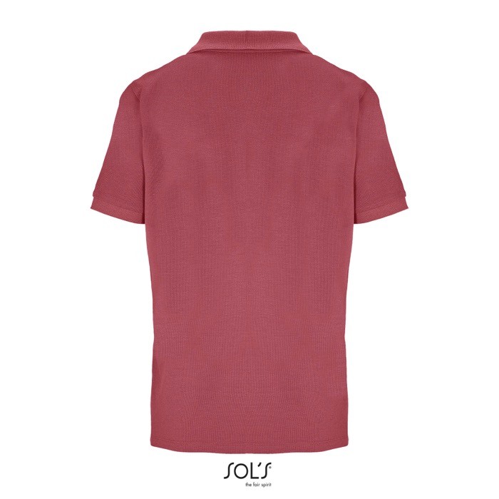 Polo de algodón peinado para mujer manga corta y 3 botones color coral vista trasera Polo de algodón peinado para mujer manga corta y 3 botones color coral vista trasera
