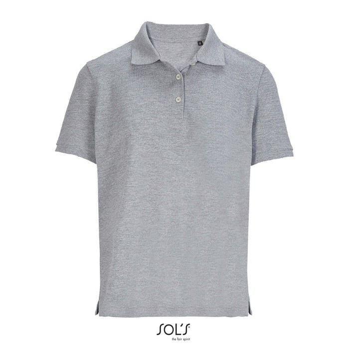 Polo de algodón peinado para mujer manga corta y 3 botones color gris claro Polo de algodón peinado para mujer manga corta y 3 botones color gris claro
