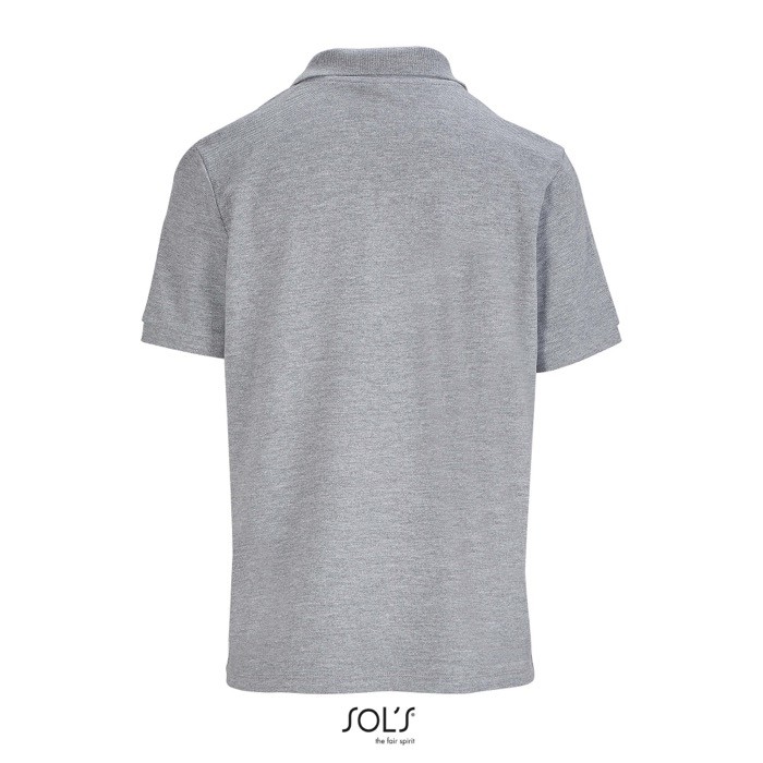 Polo de algodón peinado para mujer manga corta y 3 botones color gris claro vista trasera Polo de algodón peinado para mujer manga corta y 3 botones color gris claro vista trasera