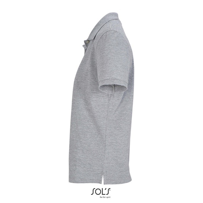 Polo de algodón peinado para mujer manga corta y 3 botones color gris claro vista lateral Polo de algodón peinado para mujer manga corta y 3 botones color gris claro vista lateral