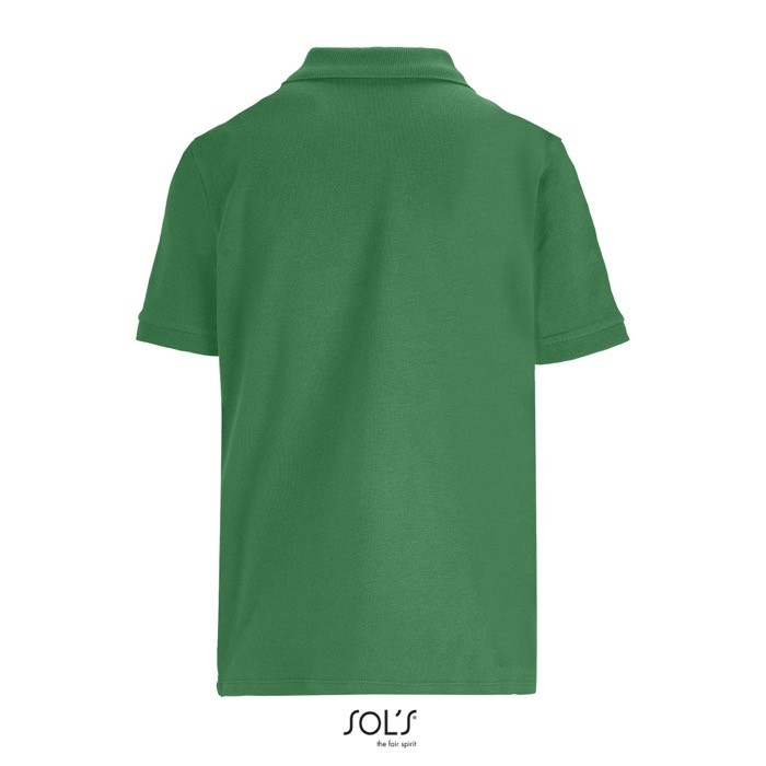 Polo de algodón peinado para mujer manga corta y 3 botones color verde vista trasera Polo de algodón peinado para mujer manga corta y 3 botones color verde vista trasera