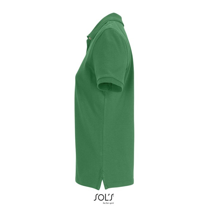 Polo de algodón peinado para mujer manga corta y 3 botones color verde vista lateral Polo de algodón peinado para mujer manga corta y 3 botones color verde vista lateral
