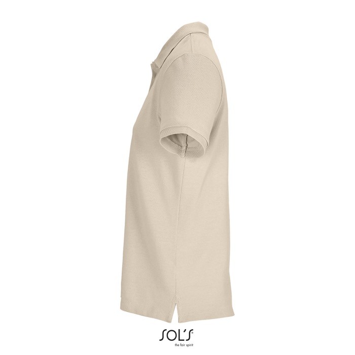 Polo de algodón peinado para mujer manga corta y 3 botones color nude vista lateral Polo de algodón peinado para mujer manga corta y 3 botones color nude vista lateral