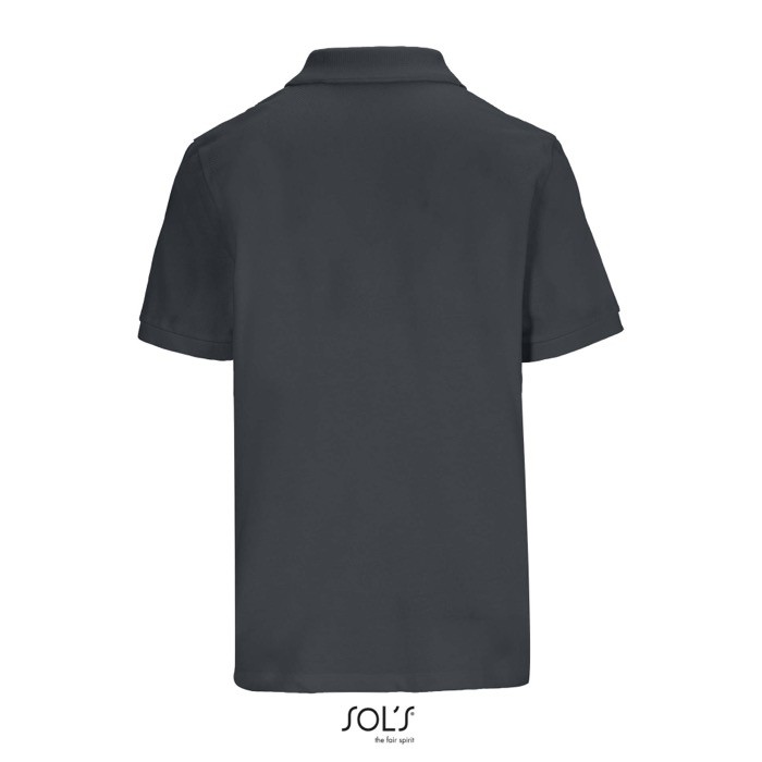 Polo de algodón peinado para mujer manga corta y 3 botones color gris oscuro vista trasera Polo de algodón peinado para mujer manga corta y 3 botones color gris oscuro vista trasera
