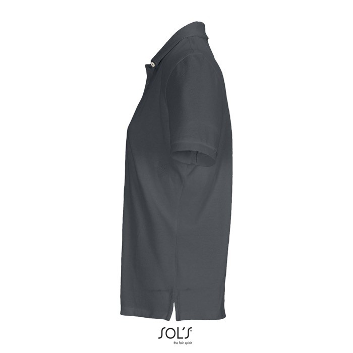 Polo de algodón peinado para mujer manga corta y 3 botones color gris oscuro vista lateral Polo de algodón peinado para mujer manga corta y 3 botones color gris oscuro vista lateral