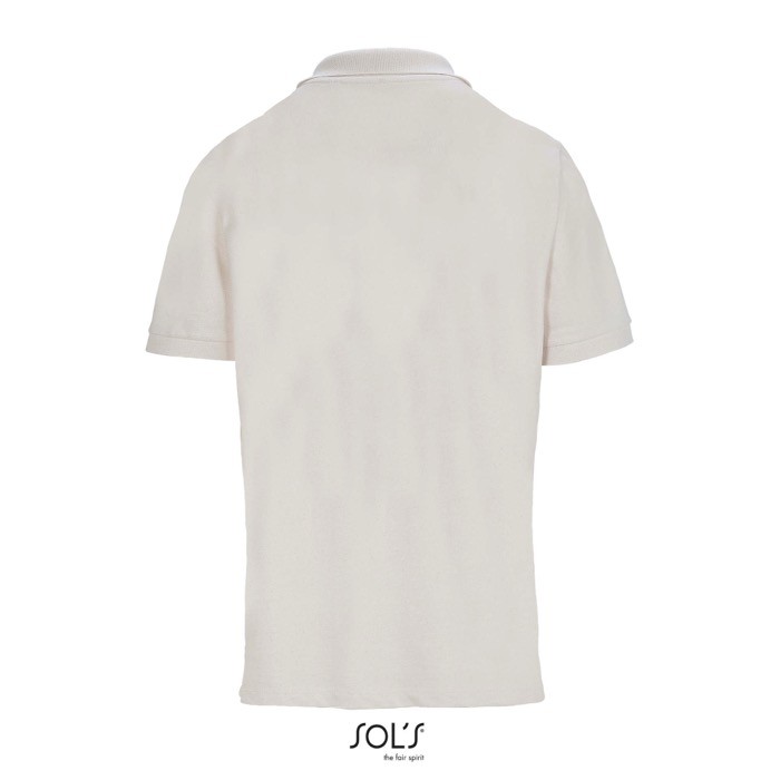 Polo de algodón peinado para mujer manga corta y 3 botones color natural vista trasera Polo de algodón peinado para mujer manga corta y 3 botones color natural vista trasera