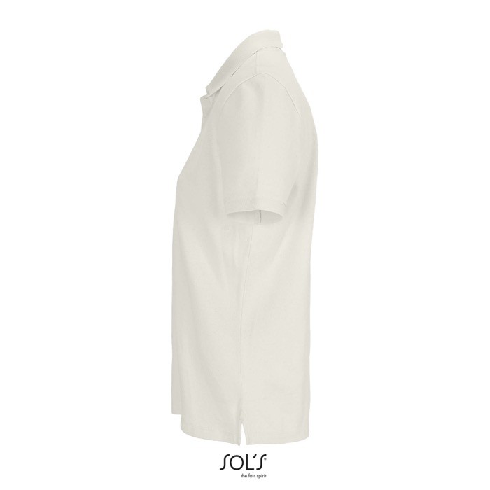 Polo de algodón peinado para mujer manga corta y 3 botones color natural vista lateral Polo de algodón peinado para mujer manga corta y 3 botones color natural vista lateral