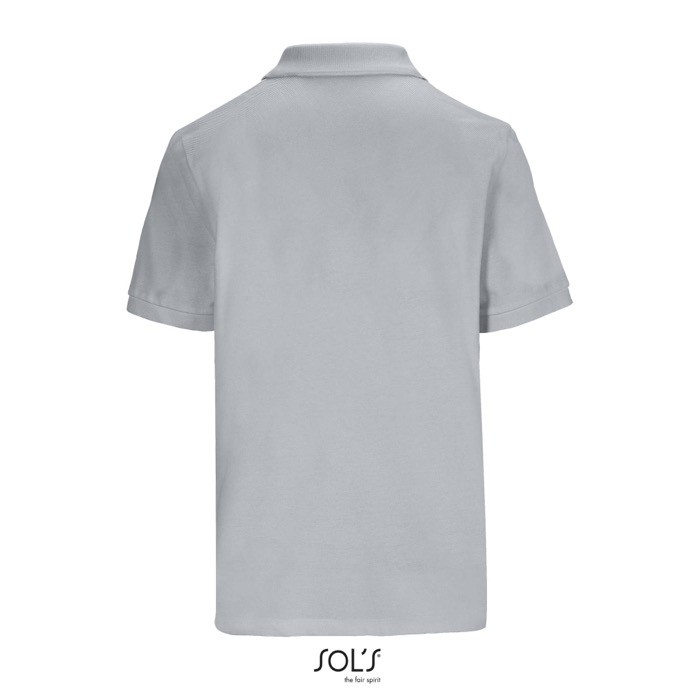 Polo de algodón peinado para mujer manga corta y 3 botones color gris vista trasera Polo de algodón peinado para mujer manga corta y 3 botones color gris vista trasera