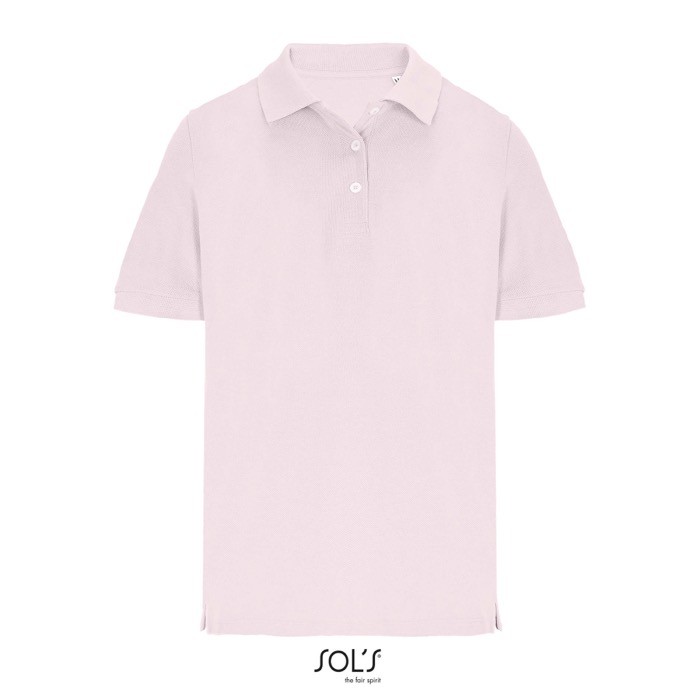 Polo de algodón peinado para mujer manga corta y 3 botones color rosa pastel Polo de algodón peinado para mujer manga corta y 3 botones color rosa pastel