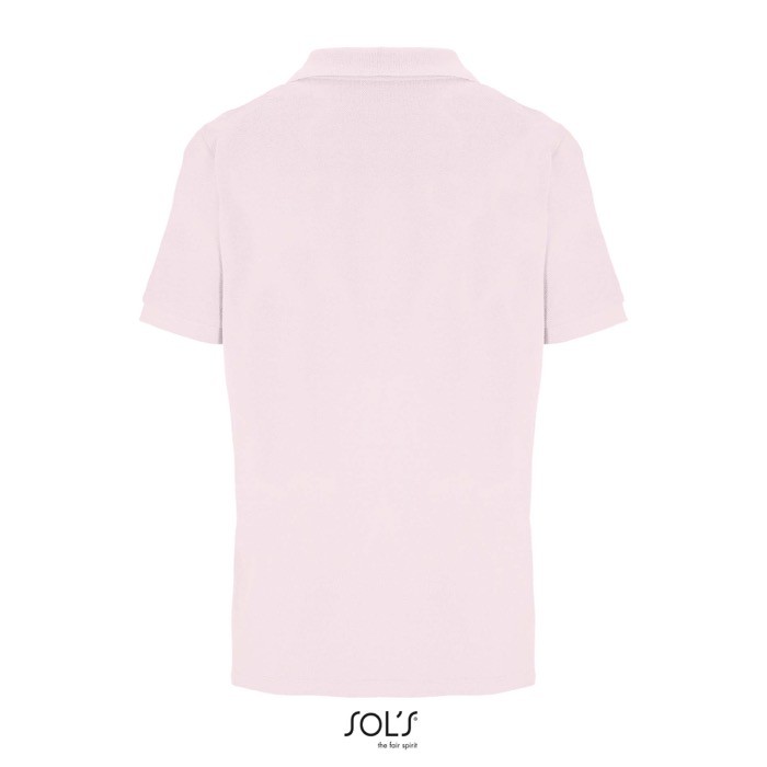 Polo de algodón peinado para mujer manga corta y 3 botones color rosa pastel vista trasera Polo de algodón peinado para mujer manga corta y 3 botones color rosa pastel vista trasera