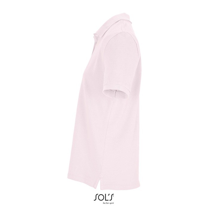 Polo de algodón peinado para mujer manga corta y 3 botones color rosa pastel vista lateral Polo de algodón peinado para mujer manga corta y 3 botones color rosa pastel vista lateral