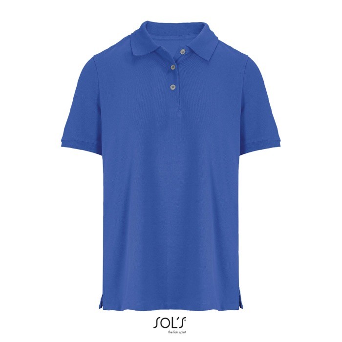Polo de algodón peinado para mujer manga corta y 3 botones color azul real tercera vista Polo de algodón peinado para mujer manga corta y 3 botones color azul real tercera vista