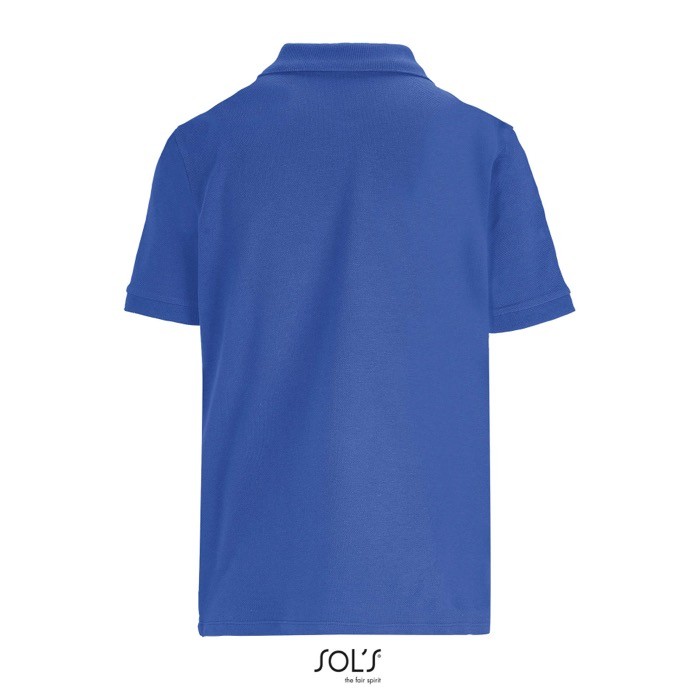 Polo de algodón peinado para mujer manga corta y 3 botones color azul real vista trasera Polo de algodón peinado para mujer manga corta y 3 botones color azul real vista trasera