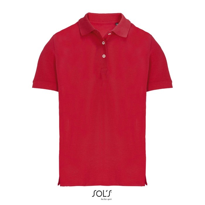 Polo de algodón peinado para mujer manga corta y 3 botones color rojo quinta vista Polo de algodón peinado para mujer manga corta y 3 botones color rojo quinta vista