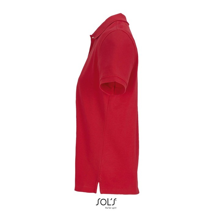 Polo de algodón peinado para mujer manga corta y 3 botones color rojo vista lateral Polo de algodón peinado para mujer manga corta y 3 botones color rojo vista lateral