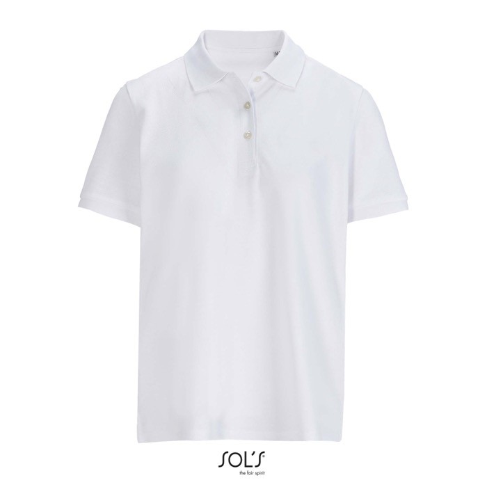 Polo de algodón peinado para mujer manga corta y 3 botones color blanco novena vista Polo de algodón peinado para mujer manga corta y 3 botones color blanco novena vista