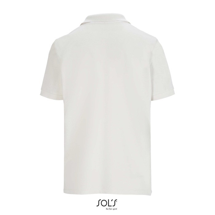 Polo de algodón peinado para mujer manga corta y 3 botones color blanco roto vista trasera Polo de algodón peinado para mujer manga corta y 3 botones color blanco roto vista trasera