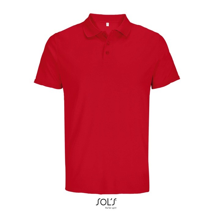 Polo deportivo de poliéster reciclado de manga corta y 3 botones color rojo quinta vista Polo deportivo de poliéster reciclado de manga corta y 3 botones color rojo quinta vista