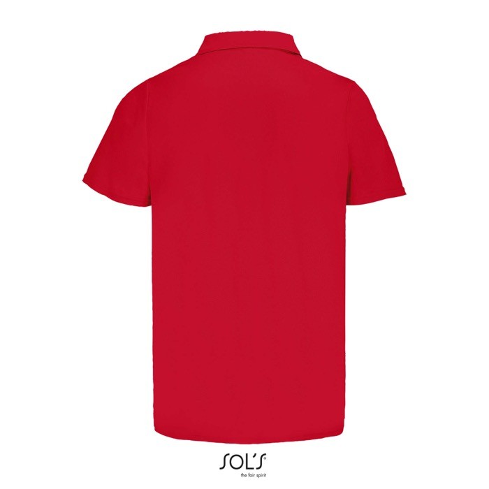 Polo deportivo de poliéster reciclado de manga corta y 3 botones color rojo vista trasera Polo deportivo de poliéster reciclado de manga corta y 3 botones color rojo vista trasera
