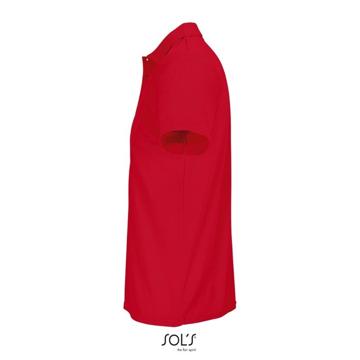 Polo deportivo de poliéster reciclado de manga corta y 3 botones color rojo vista lateral Polo deportivo de poliéster reciclado de manga corta y 3 botones color rojo vista lateral