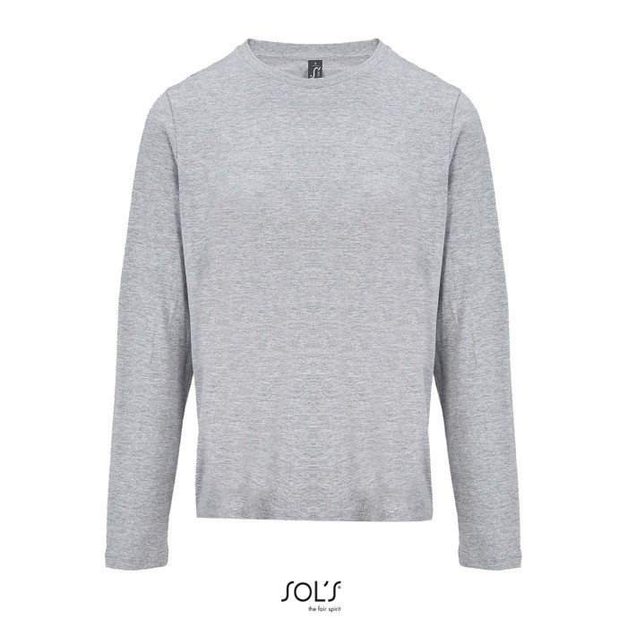 Camiseta de algodón semi peinado de manga larga y cuello redondo color gris jaspeado Camiseta de algodón semi peinado de manga larga y cuello redondo color gris jaspeado