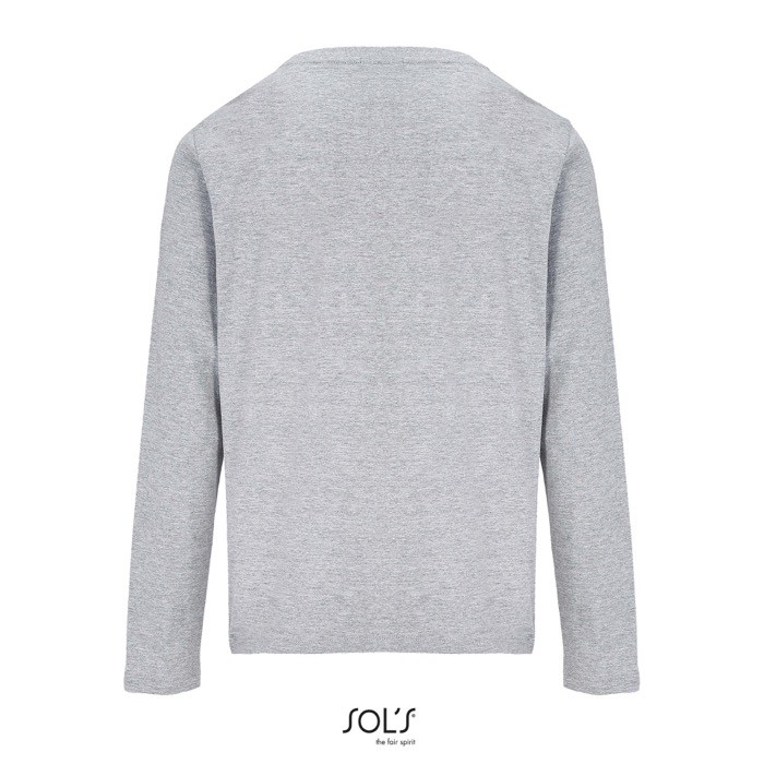 Camiseta de algodón semi peinado de manga larga y cuello redondo color gris jaspeado vista trasera Camiseta de algodón semi peinado de manga larga y cuello redondo color gris jaspeado vista trasera