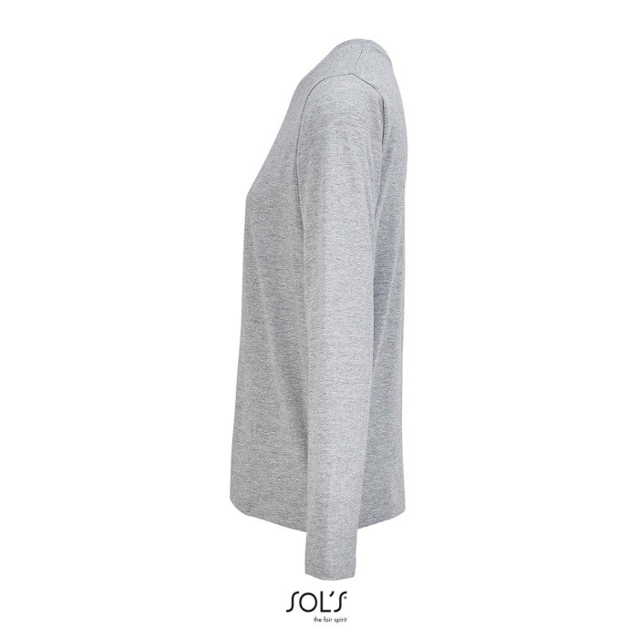 Camiseta de algodón semi peinado de manga larga y cuello redondo color gris jaspeado vista lateral Camiseta de algodón semi peinado de manga larga y cuello redondo color gris jaspeado vista lateral