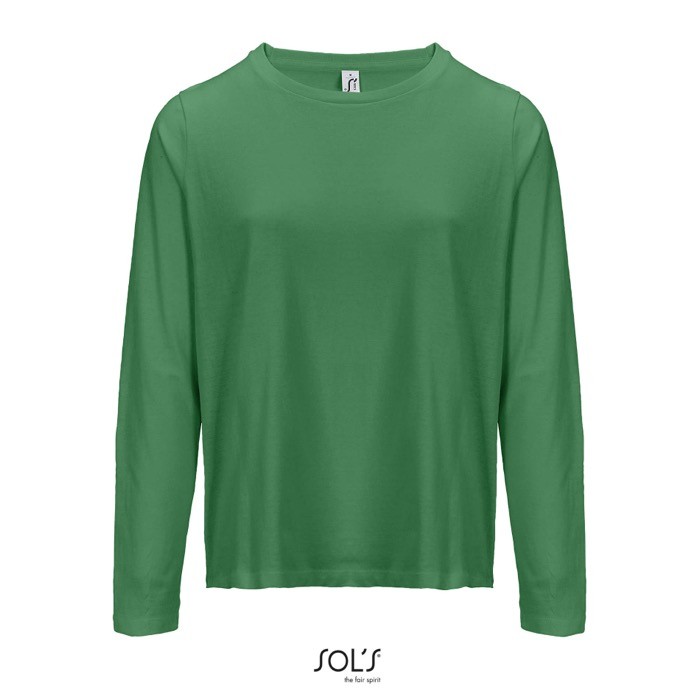 Camiseta de algodón semi peinado de manga larga y cuello redondo color verde octava vista Camiseta de algodón semi peinado de manga larga y cuello redondo color verde octava vista