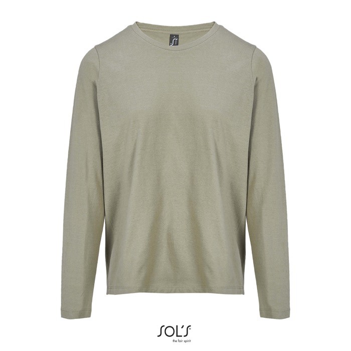 Camiseta de algodón semi peinado de manga larga y cuello redondo color caqui novena vista Camiseta de algodón semi peinado de manga larga y cuello redondo color caqui novena vista