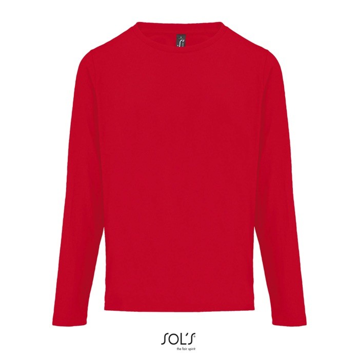 Camiseta de algodón semi peinado de manga larga y cuello redondo color rojo quinta vista Camiseta de algodón semi peinado de manga larga y cuello redondo color rojo quinta vista