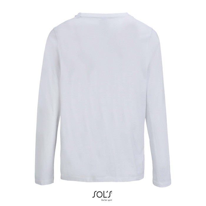 Camiseta de algodón semi peinado de manga larga y cuello redondo color blanco vista trasera Camiseta de algodón semi peinado de manga larga y cuello redondo color blanco vista trasera