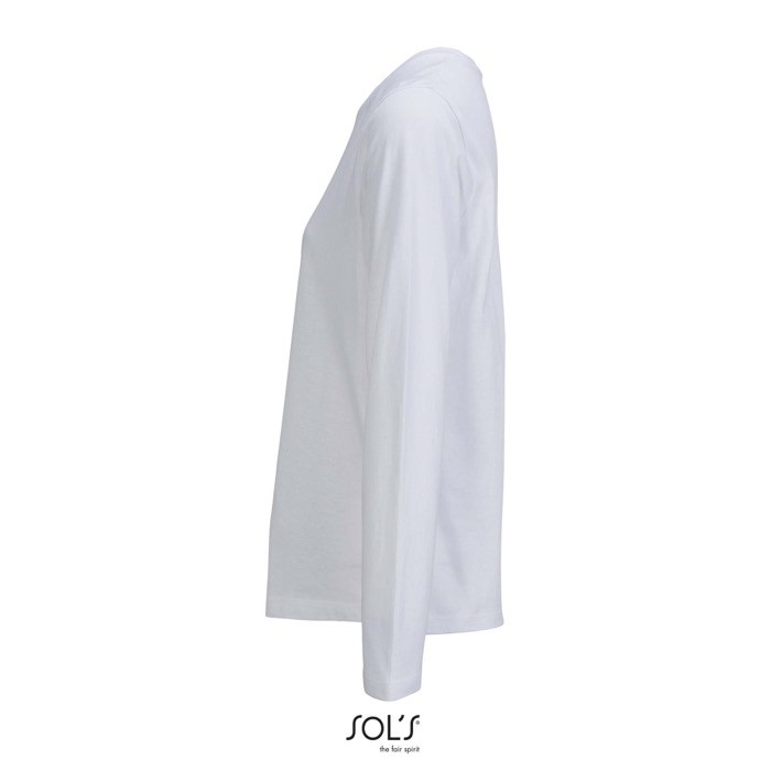 Camiseta de algodón semi peinado de manga larga y cuello redondo color blanco vista lateral Camiseta de algodón semi peinado de manga larga y cuello redondo color blanco vista lateral