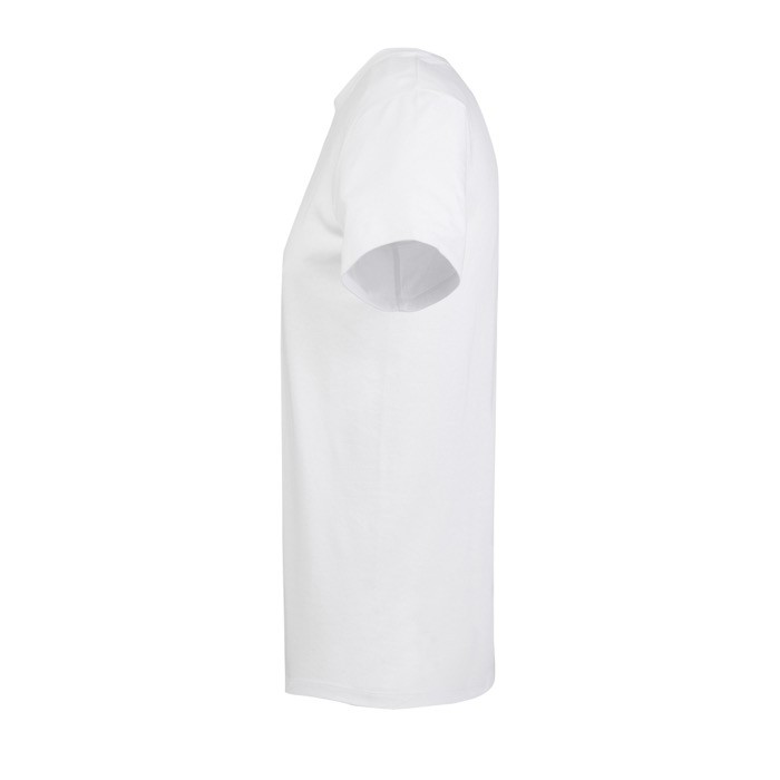 Camiseta promocional unisex de materiales reciclados de cuello redondo color blanco vista lateral Camiseta promocional unisex de materiales reciclados de cuello redondo color blanco vista lateral