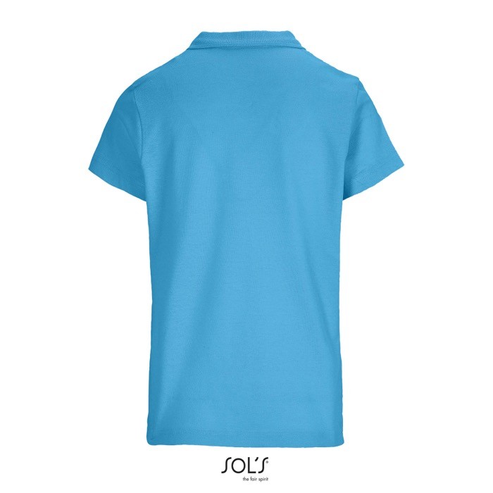 Polo para mujer de 100% algodón peinado y cuello canalé con 3 botones color azul cian vista trasera Polo para mujer de 100% algodón peinado y cuello canalé con 3 botones color azul cian vista trasera