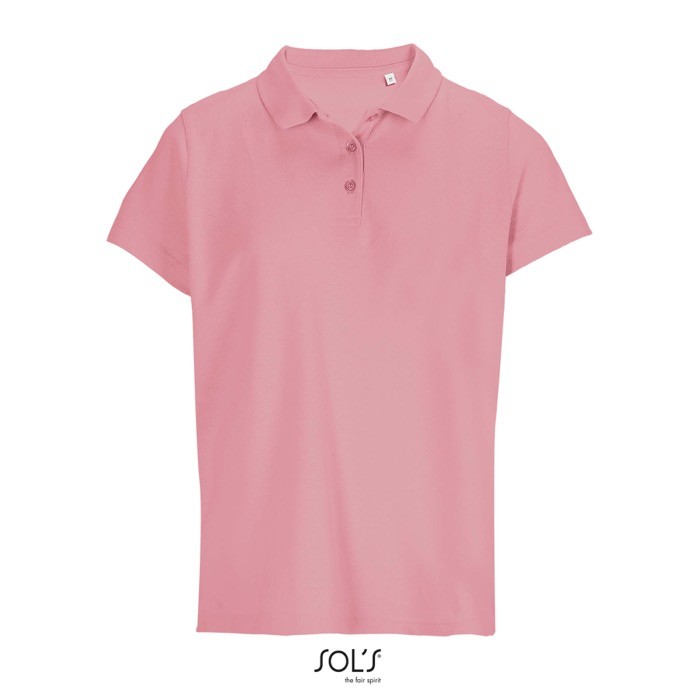Polo para mujer de 100% algodón peinado y cuello canalé con 3 botones color rosa claro Polo para mujer de 100% algodón peinado y cuello canalé con 3 botones color rosa claro