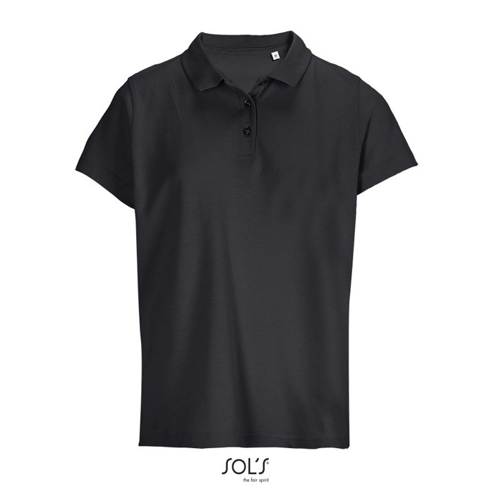 Polo para mujer de 100% algodón peinado y cuello canalé con 3 botones color negro Polo para mujer de 100% algodón peinado y cuello canalé con 3 botones color negro