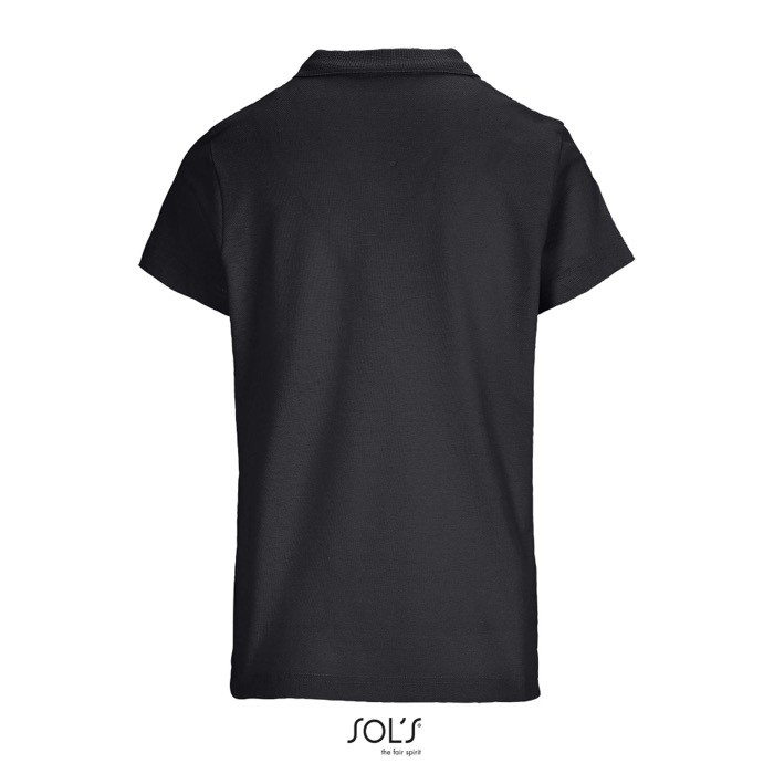 Polo para mujer de 100% algodón peinado y cuello canalé con 3 botones color negro vista trasera Polo para mujer de 100% algodón peinado y cuello canalé con 3 botones color negro vista trasera
