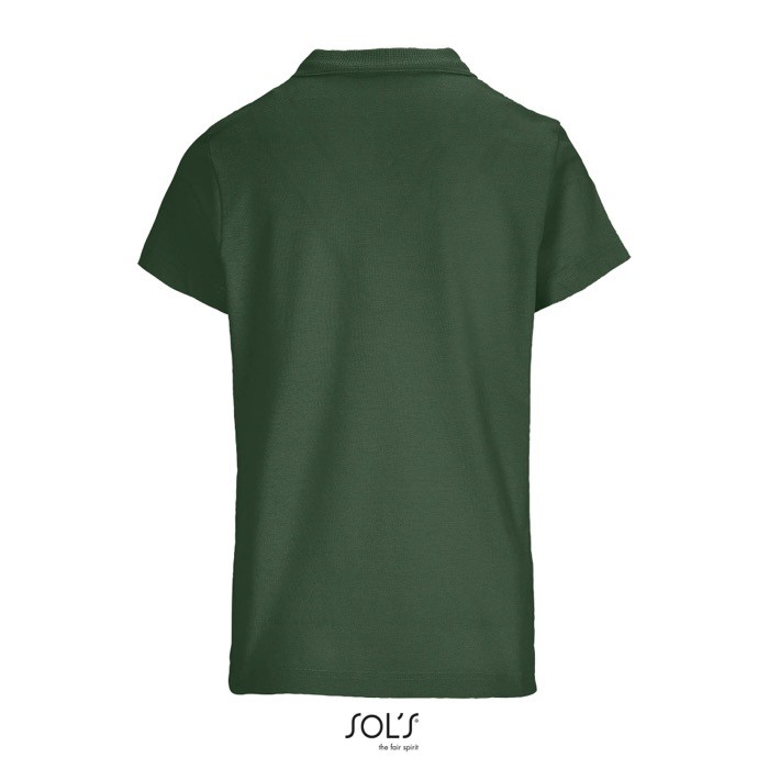 Polo para mujer de 100% algodón peinado y cuello canalé con 3 botones color verde oscuro vista trasera Polo para mujer de 100% algodón peinado y cuello canalé con 3 botones color verde oscuro vista trasera