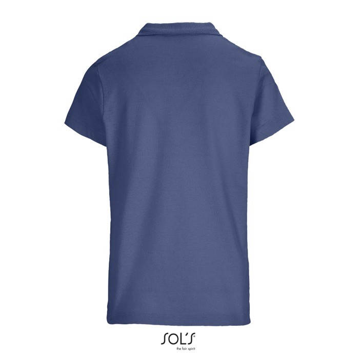 Polo para mujer de 100% algodón peinado y cuello canalé con 3 botones color azul vaquero vista trasera Polo para mujer de 100% algodón peinado y cuello canalé con 3 botones color azul vaquero vista trasera