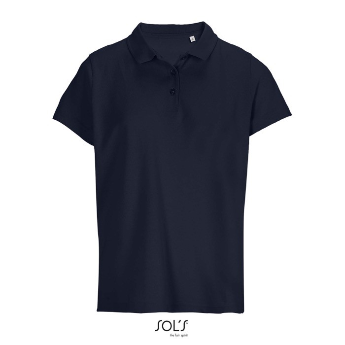 Polo para mujer de 100% algodón peinado y cuello canalé con 3 botones color azul marino Polo para mujer de 100% algodón peinado y cuello canalé con 3 botones color azul marino