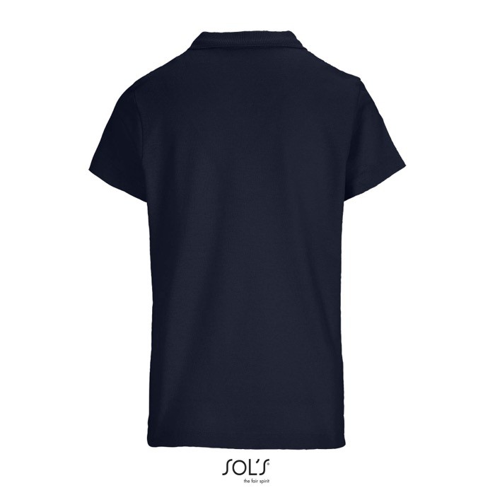 Polo para mujer de 100% algodón peinado y cuello canalé con 3 botones color azul marino vista trasera Polo para mujer de 100% algodón peinado y cuello canalé con 3 botones color azul marino vista trasera