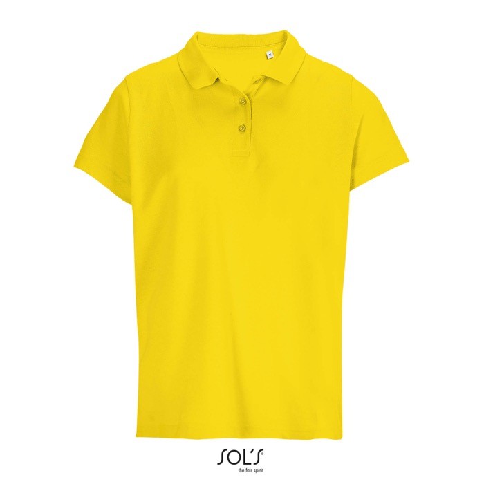 Polo para mujer de 100% algodón peinado y cuello canalé con 3 botones color dorado Polo para mujer de 100% algodón peinado y cuello canalé con 3 botones color dorado