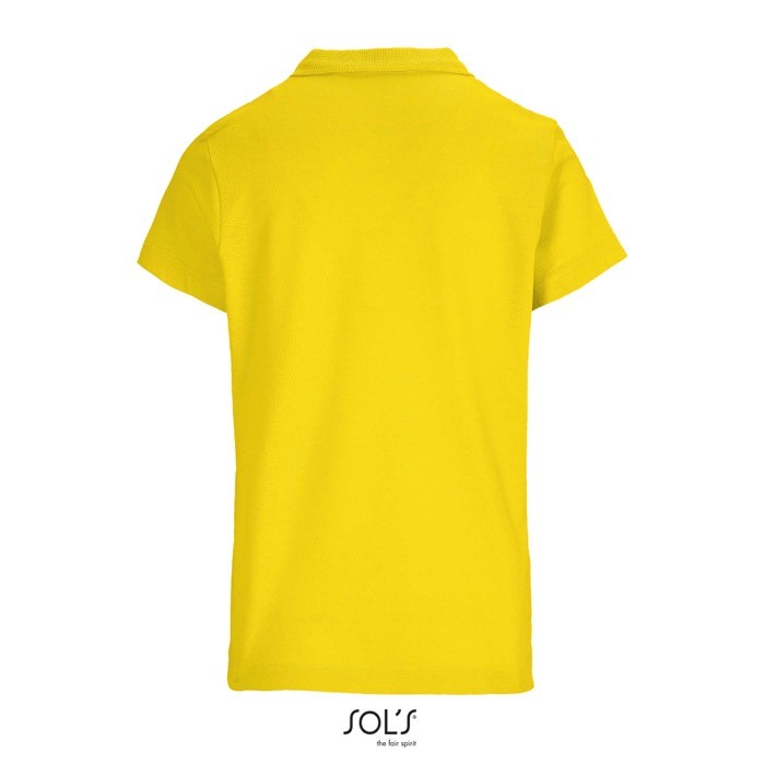 Polo para mujer de 100% algodón peinado y cuello canalé con 3 botones color dorado vista trasera Polo para mujer de 100% algodón peinado y cuello canalé con 3 botones color dorado vista trasera